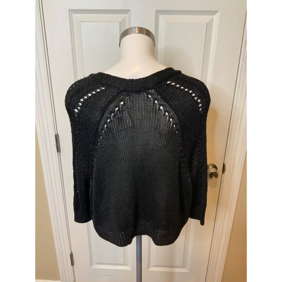 Vince Black Cable Knit Short Sleeve Open Front Cardigan Shrug, Size Small - Picture 4 of 5